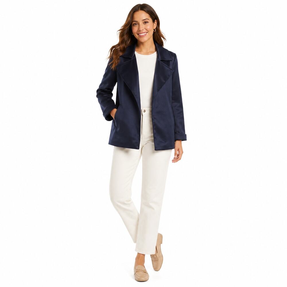Adrianna Papell Trench Blazer Jacket Women's Size Medium Navy Blue Office Career